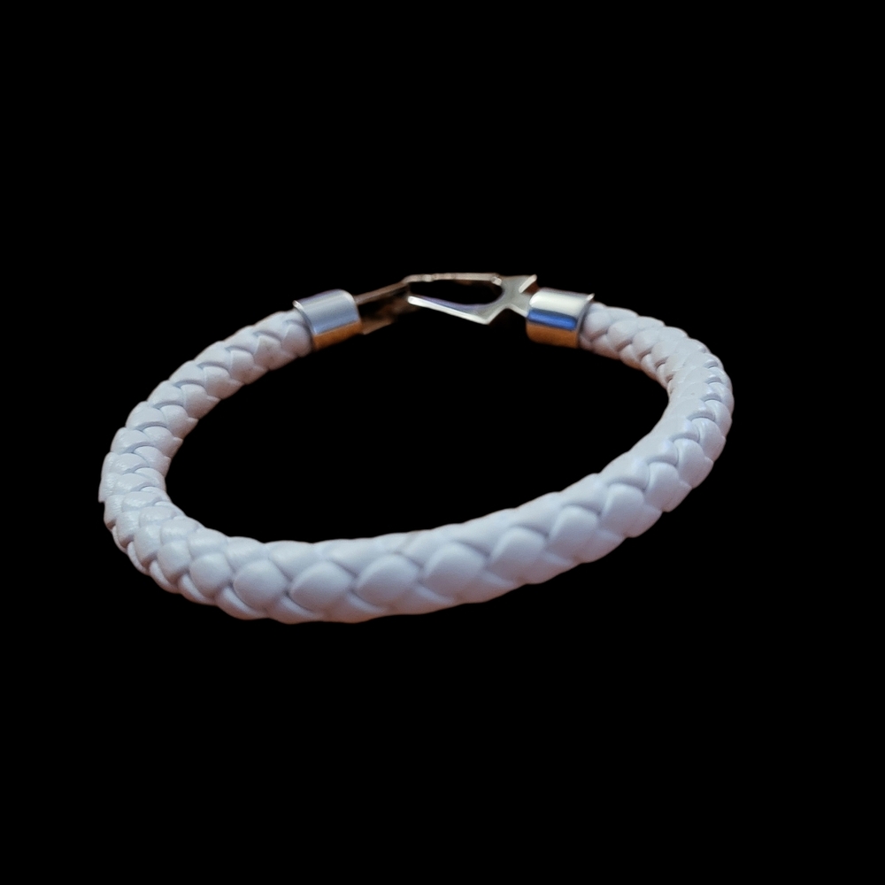 Bulova Marine Star White Braided Leather Bracelet with Stainless Steel Clasp